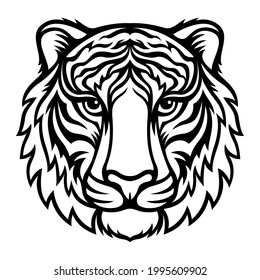 Tiger.Black vector silhouette. Symbol 2022 New Year. Template for laser and paper cutting, printing on a T-shirt, mug. Animal silhouette. Flat style. Hand drawn decorative element for your design.