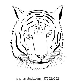 Tiger.Black and white vector of a tiger's face.For coloring book.  angry tiger face