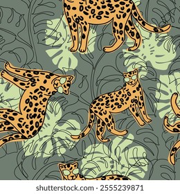 Tiger,Elephant and zebra pattern in.animals pattem in jungle.