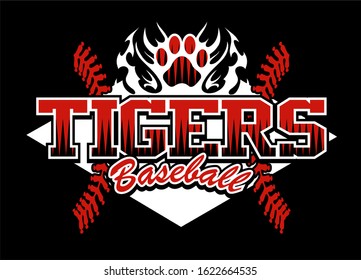 Tigers Baseball Team Design With Flaming Paw Print For School, College Or League