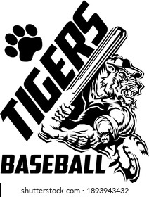 tigers baseball team design with mascot holding bat for school, college or league