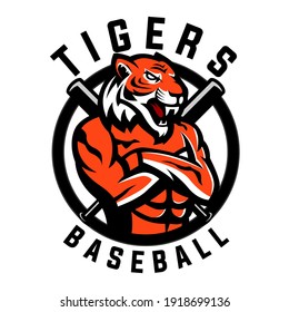 Tigers Baseball team design with mascot muscle Tiger . Great for team or school mascot or t-shirts and others.