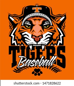 Tigers Baseball Team Design With Stitches And Half Mascot For School, College Or League
