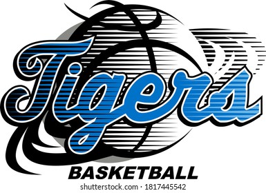 tigers basketball team design with ball outline for school, college or league