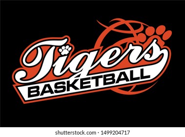 tigers basketball team design in script and tail for school, college or league