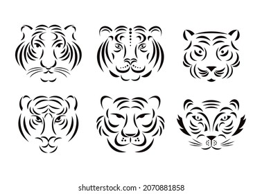 Tigers. Black and white logo. Year of the tiger. Chinese zodiac symbol	
