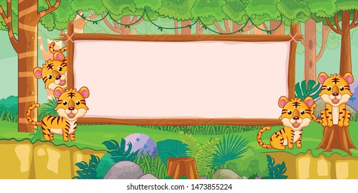 tigers with blank sign in forest