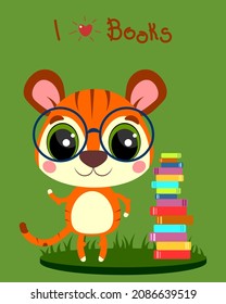 Tigers with books. Vector illustration for design, postcards and posters.
