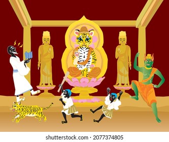 The tigers and the Buddhist monks who play in a temple.