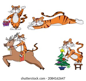 tigers character compilation new year. doodle sketch vector image