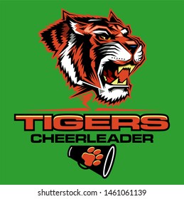 tigers cheerleader team design with mascot face for school, college or league