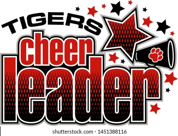 Tigers Cheerleader Team Design With Megaphone And Stars For School, College Or League