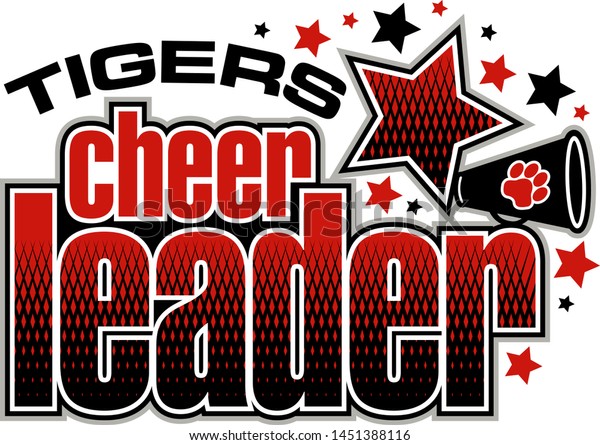 tigers cheerleader team design with\
megaphone and stars for school, college or\
league