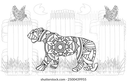 Tigers coloring page for adults.Jungle animals coloring pages.Animal coloring book.mandala animals. 