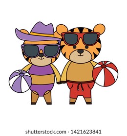 tigers couple with summer hat and balloons plastic toys