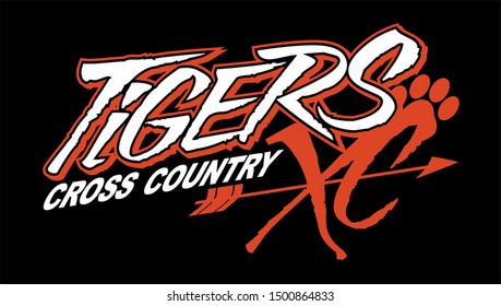tigers cross country team design with arrow and paw print for school, college or league