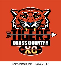 tigers cross country team design with mascot for school, college or league