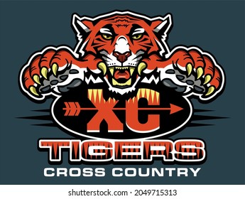 tigers cross country team design with mascot for school, college or league