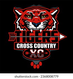 tigers cross country team design with mascot for school, college or league sports