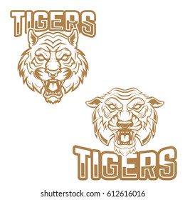 Tigers. Emblem template with tiger head. Design elements for logo, label, badge, sign. Vector illustration