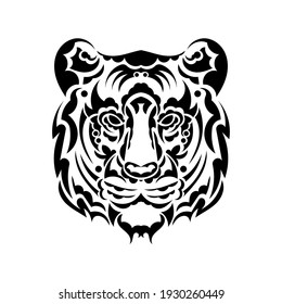 The tiger's face is made up of patterns. Lion tattoo isolated on white background. Vector illustration.