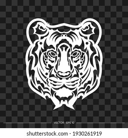 The tiger's face is made up of patterns. Lion head print. Vector 