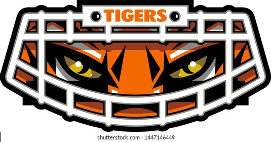 Tigers Football Mascot Face Wearing Facemask For School, College Or League