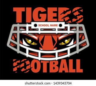 tigers football team design with mascot wearing facemask for school, college or league