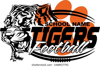 tigers football team design with mascot and laces for school, college or league