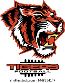 tigers football team design with mascot face for school, college or league