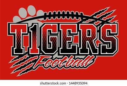 tigers football team design with paw print, laces and claw marks for school, college or league