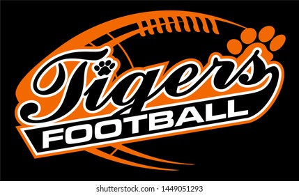 tigers football team design in script with paw print for school, college or league