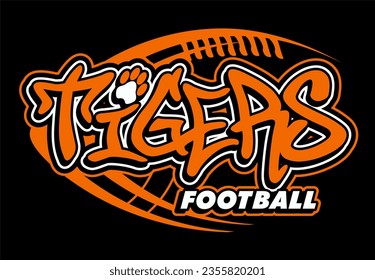 tigers football team design with small paw print and ball for school, college or league sports