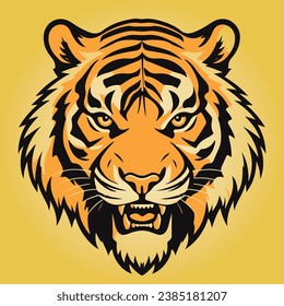 a tiger's head with a big grin on it's face,vector silhouettes