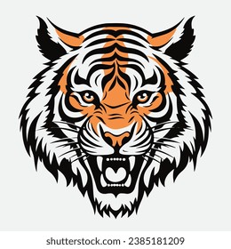 a tiger's head with a big grin on it's face,vector silhouettes