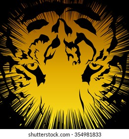 Tigers head black on a yellow background color.