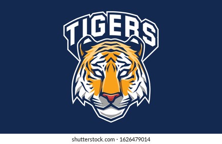 Tigers head mascot logo design for t-shirt or mascot logo isolated on dark blue background