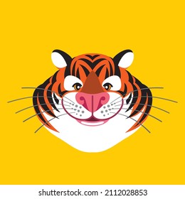 Tiger's head on a yellow background.
