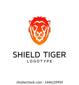 Tigers Head with Shield Mascot Stock Vector. Outlne Illustration.