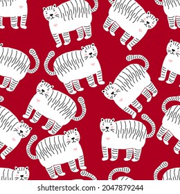 tigers isolated vector seamless pattern. Happy new year 2022 new year tiger symbol year. Greeting vector card. Winter character for cards, invitations and children's games