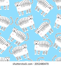 tigers isolated vector seamless pattern. Happy new year 2022 new year tiger symbol year. Greeting vector card. Winter character for cards, invitations and children's games