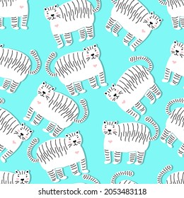 tigers isolated vector seamless pattern. Happy new year 2022 new year tiger symbol year. Greeting vector card. Winter character for cards, invitations and children's games