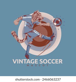 Tiger's Kick. Tiger in a Soccer Uniform in vintage style color. perfect for soccer team logo