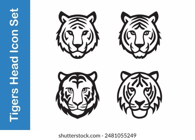 Tigers line Icons set with editable vector collections. 