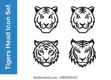 Tigers line Icons set with editable vector collections. 