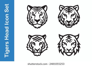 Tigers line Icons set with editable vector collections. 