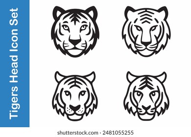 Tigers line Icons set with editable vector collections. 