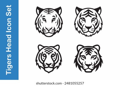 Tigers line Icons set with editable vector collections. 