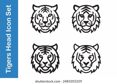 Tigers line Icons set with editable vector collections. 