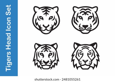 Tigers line Icons set with editable vector collections. 